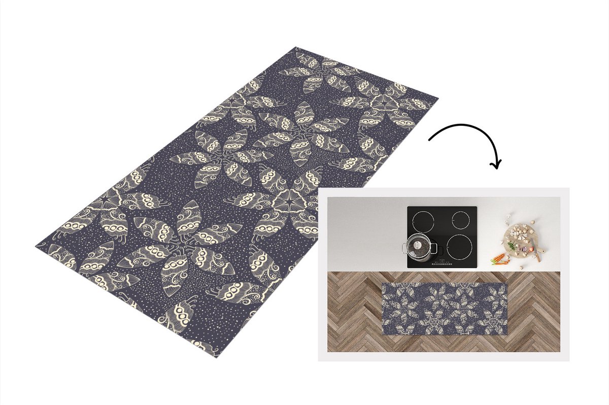 KitchenYeah Keukenloper - Loper keuken - Bloemen - Ster - Sneeuw - Winter - 120x50 cm - Keukenloper vinyl Multicolor