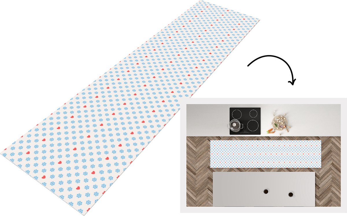 KitchenYeah Keukenloper - Loper keuken - Sneeuwvlok - Hart - Winter - Patronen - 200x50 cm - Keukenloper vinyl Multicolor