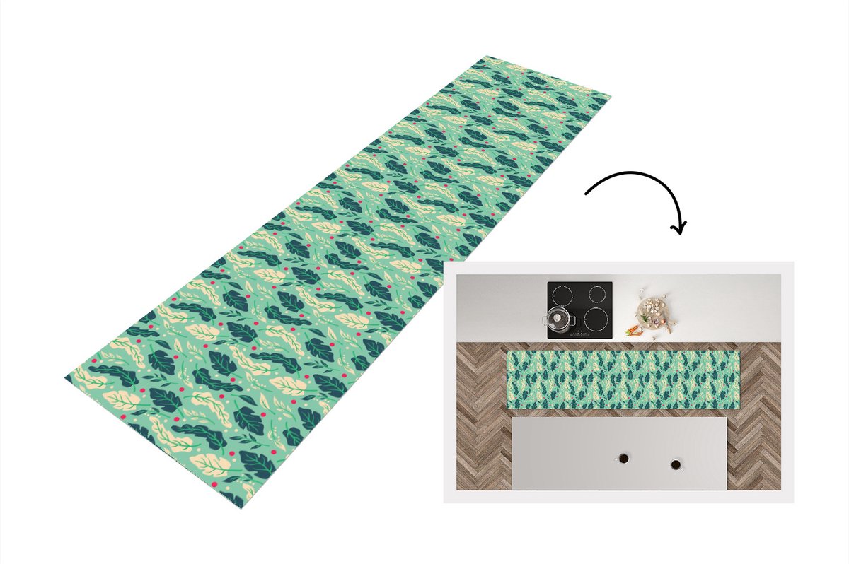 KitchenYeah Keukenloper - Loper keuken - Bladeren - Bes - Patroon - Winter - 200x50 cm - Keukenloper vinyl Multicolor