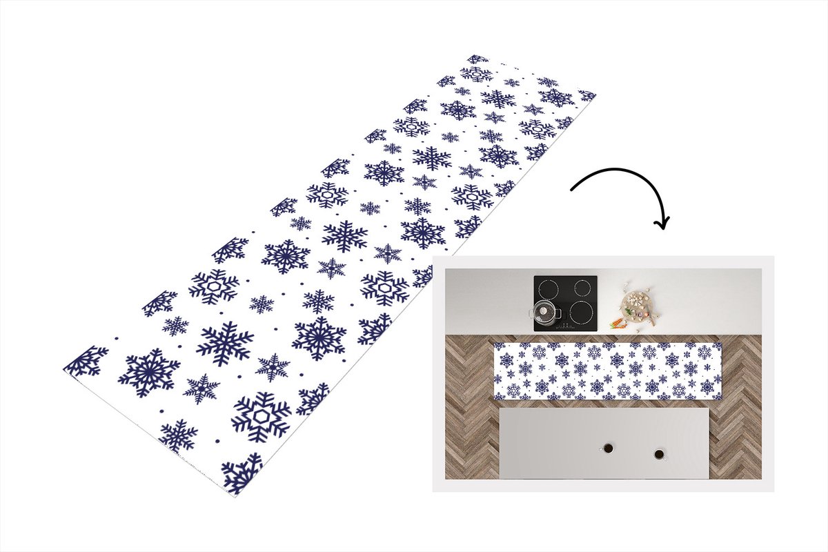 KitchenYeah Keukenloper - Loper keuken - Sneeuwvlok - Winter - Patroon - 240x60 cm - Keukenloper vinyl Multicolor