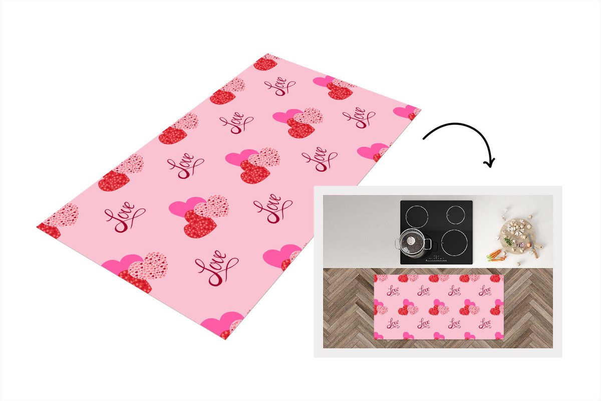 KitchenYeah Keukenloper - Loper keuken - Love - Design - Liefdes cadeau - 120x60 cm - Keukenloper vinyl Multicolor