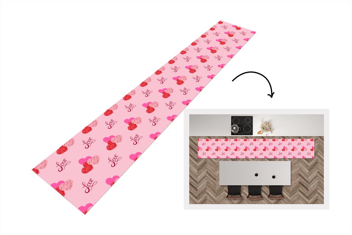 KitchenYeah Keukenloper - Loper keuken - Love - Design - Liefdes cadeau - 300x50 cm - Keukenloper vinyl Multicolor