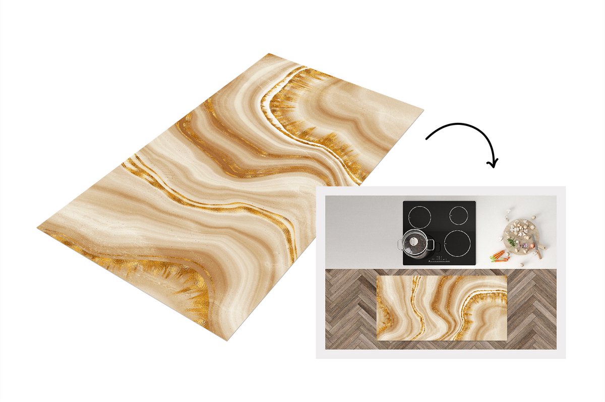 KitchenYeah Keukenloper - Loper keuken - Marmer - Goud - Patronen - Keukenloper vinyl, foto 2