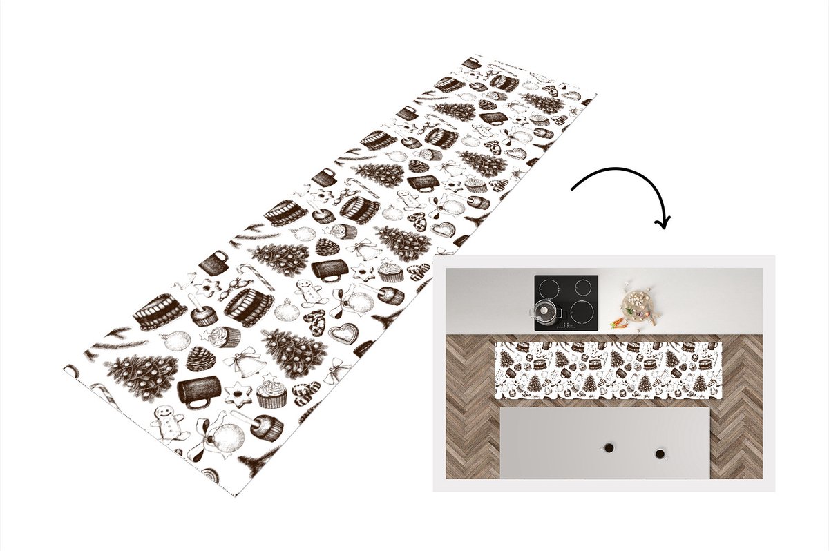 KitchenYeah Keukenloper - Loper keuken - Vintage - Kerst - Patronen - December - 240x60 cm - Keukenloper vinyl Multicolor