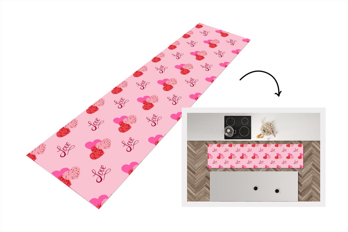 KitchenYeah Keukenloper - Loper keuken - Love - Design - Liefdes cadeau - 240x60 cm - Keukenloper vinyl Multicolor