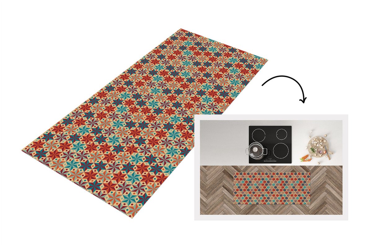 KitchenYeah Keukenloper - Loper keuken - Sterren - Kerstmis - Design - 120x50 cm - Keukenloper vinyl Multicolor