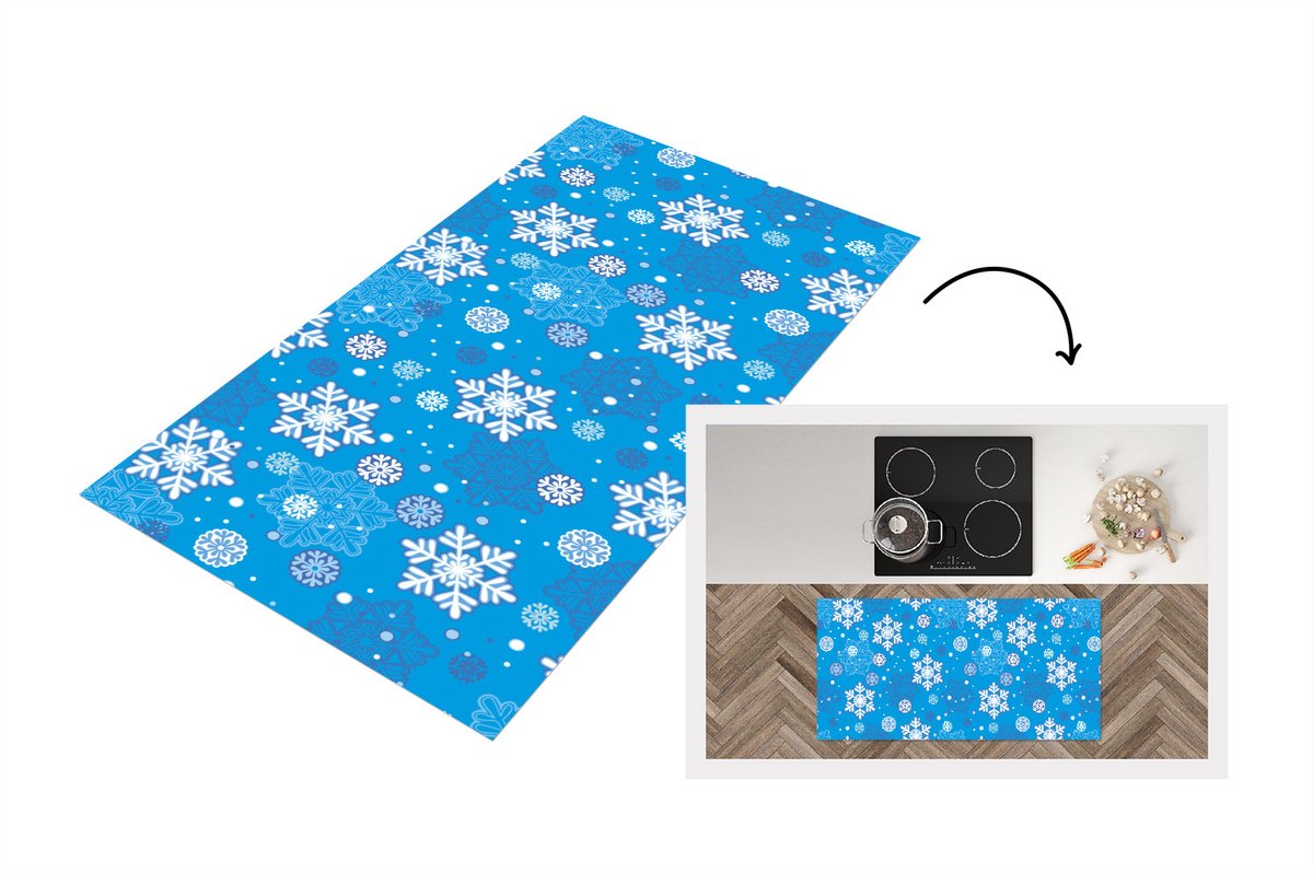 KitchenYeah Keukenloper - Loper keuken - Sneeuwvlok - Winter - Kerst - Patronen - 120x60 cm - Keukenloper vinyl Multicolor
