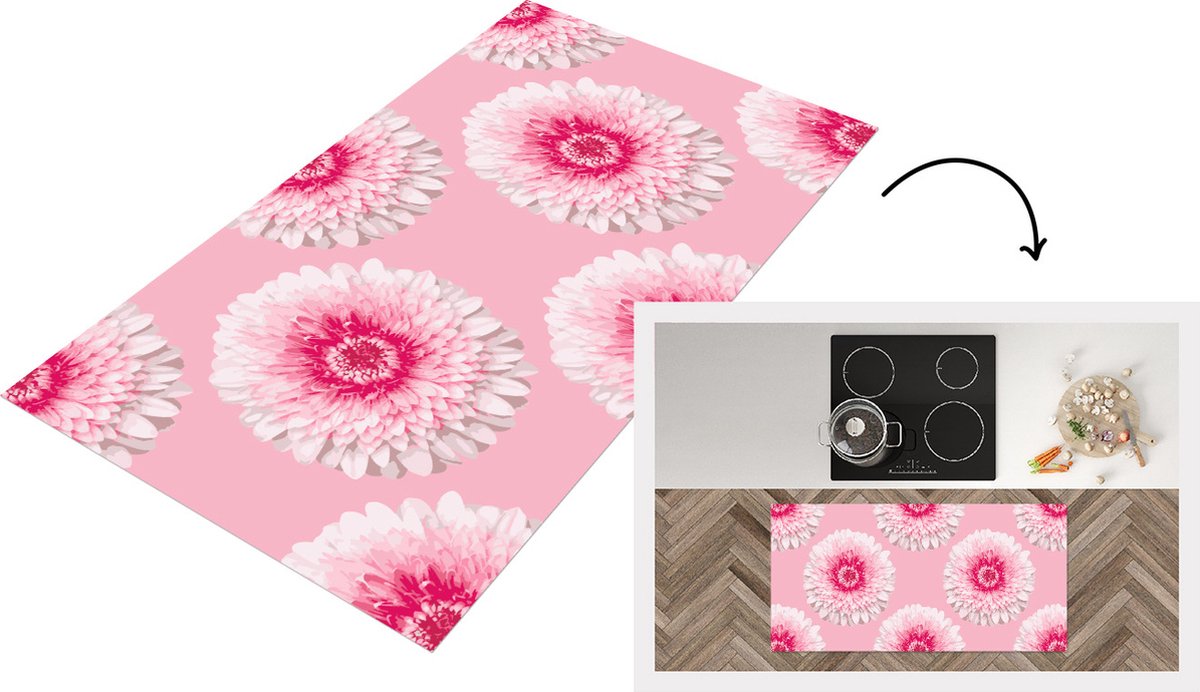 KitchenYeah Keukenloper - Loper keuken - Meiden - Bloem - Roze - Patronen - 120x60 cm - Keukenloper vinyl Multicolor