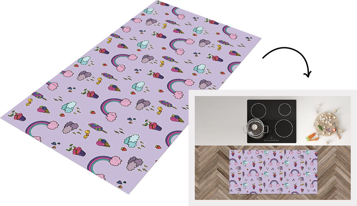 KitchenYeah Keukenloper - Loper keuken - Patronen - Regenboog - Kroon - 120x60 cm - Keukenloper vinyl Multicolor
