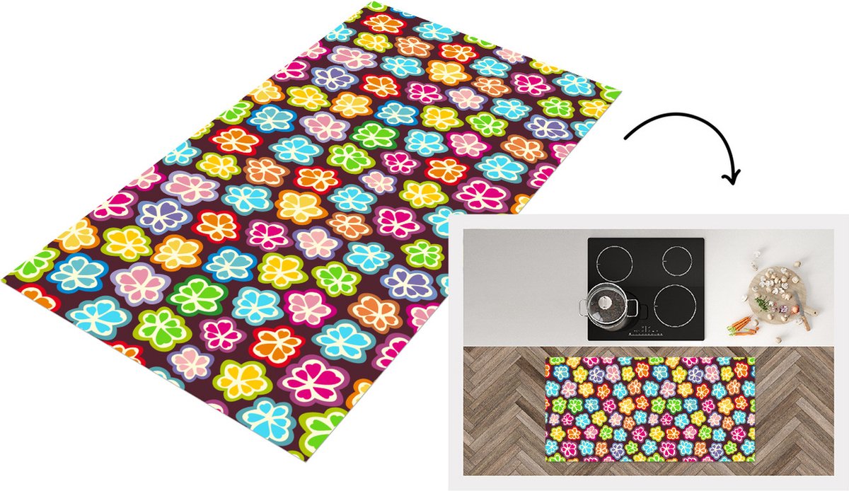 KitchenYeah Keukenloper - Loper keuken - Meisjes - Bloem - Patronen - 120x60 cm - Keukenloper vinyl Multicolor