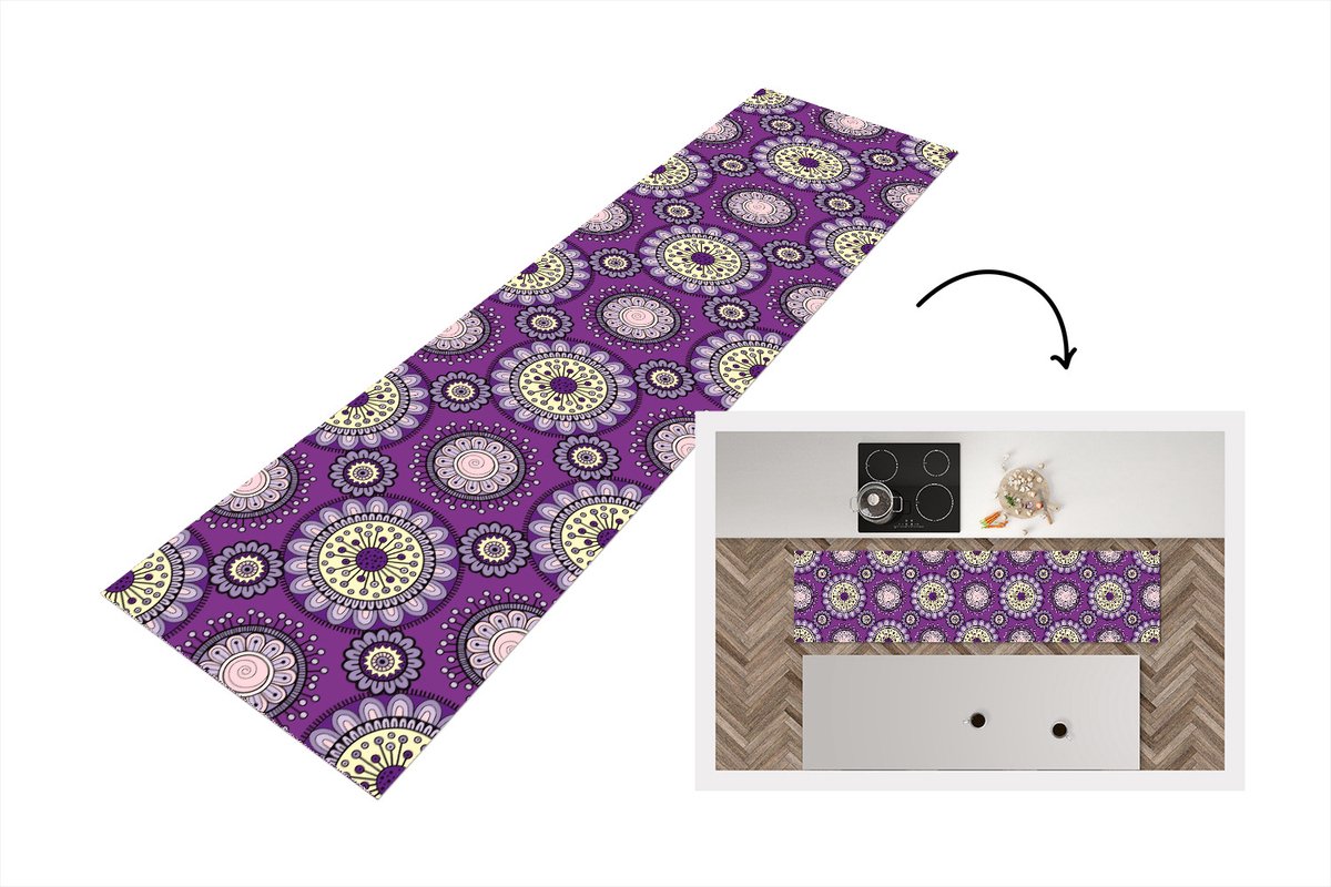 KitchenYeah Keukenloper - Loper keuken - Meisjes - Bloemen - Paars - Patronen - Keukenloper vinyl, foto 4