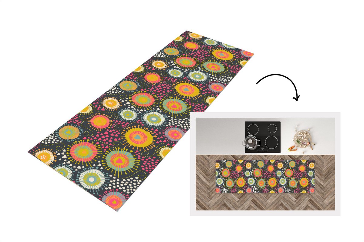 KitchenYeah Keukenloper - Loper keuken - Meisje - Hartjes - Liefde - Patronen - 150x50 cm - Keukenloper vinyl Multicolor