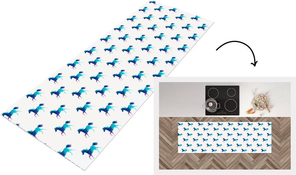 KitchenYeah Keukenloper - Loper keuken - Meisjes - Paarden - Kristallen - Patronen - 180x60 cm - Keukenloper vinyl Multicolor