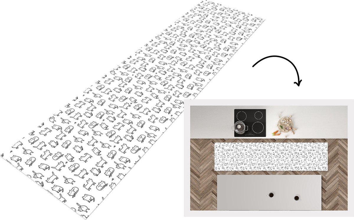Keukenloper - Loper keuken - Meiden - Kat - Patronen - 200x50 cm - Keukenloper vinyl