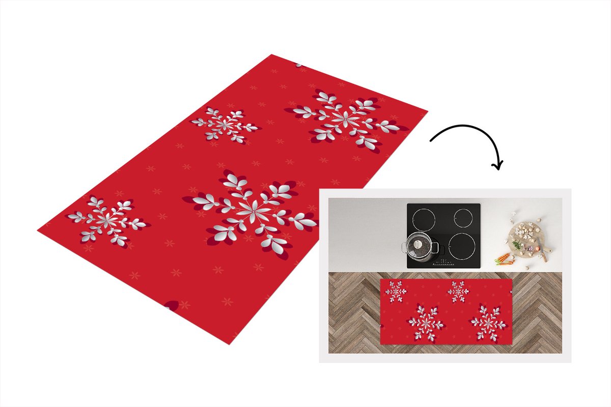 KitchenYeah Keukenloper - Loper keuken - Patronen - Kerst - Zilver - Planten - 120x60 cm - Keukenloper vinyl Multicolor