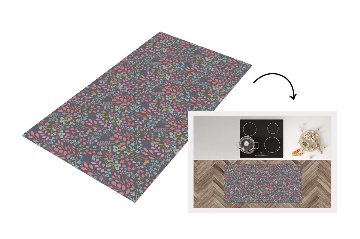 KitchenYeah Keukenloper - Loper keuken - Bloemen - Pastel - Design - Natuur - 120x60 cm - Keukenloper vinyl Multicolor