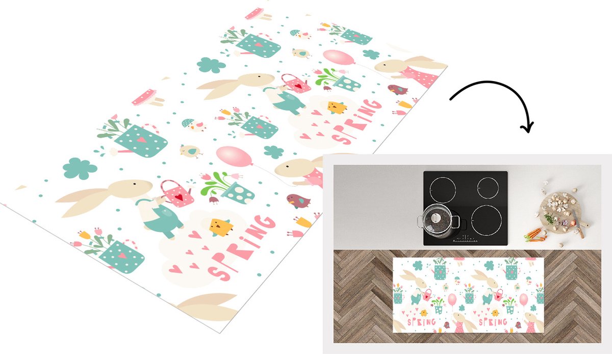 KitchenYeah Keukenloper - Loper keuken - Patroon - Pasen - Lente - 120x60 cm - Keukenloper vinyl Multicolor