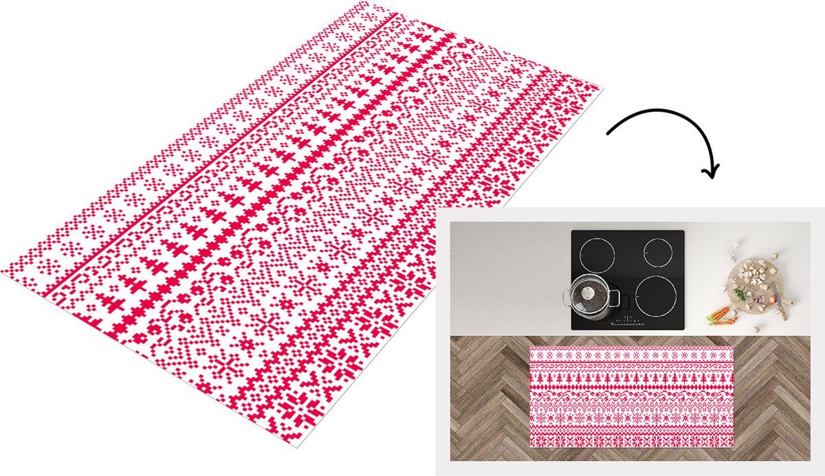 KitchenYeah Keukenloper - Loper keuken - Kerst - Patroon - Boom - 120x60 cm - Keukenloper vinyl Multicolor