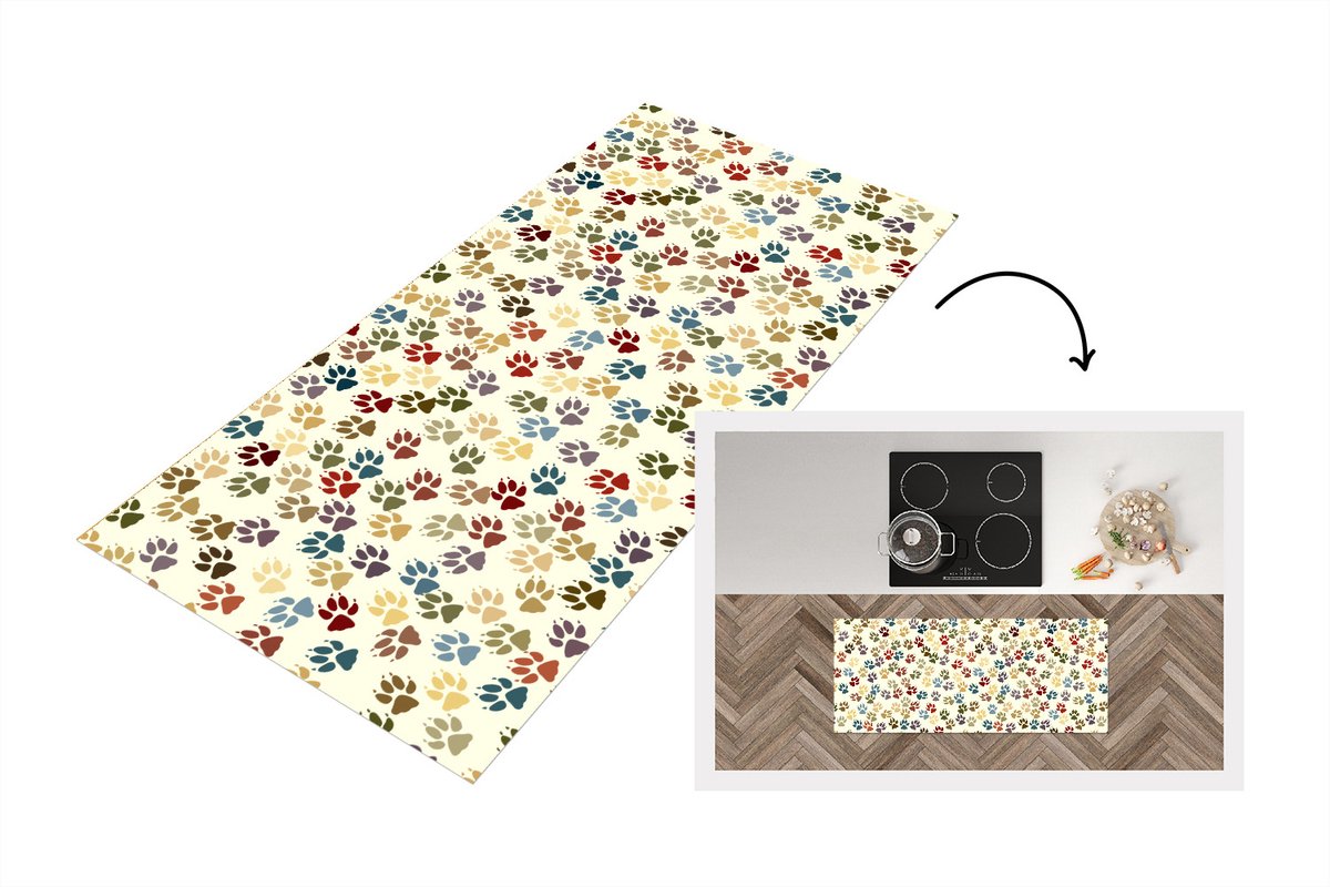 KitchenYeah Keukenloper - Loper keuken - Patronen - Hond - Poten - 120x50 cm - Keukenloper vinyl Multicolor