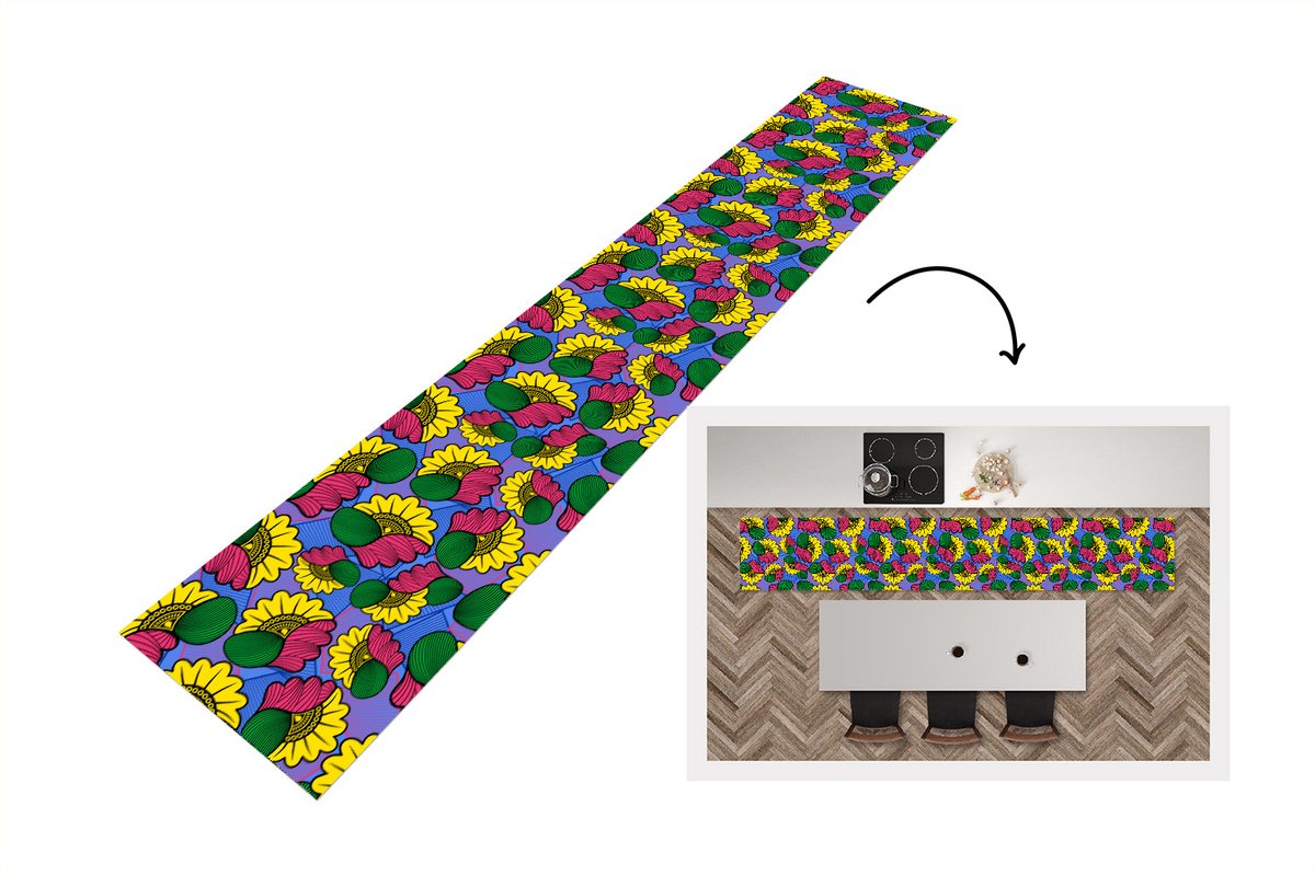KitchenYeah Keukenloper - Loper keuken - Bloemen - Patroon - Afrika - 300x50 cm - Keukenloper vinyl Multicolor