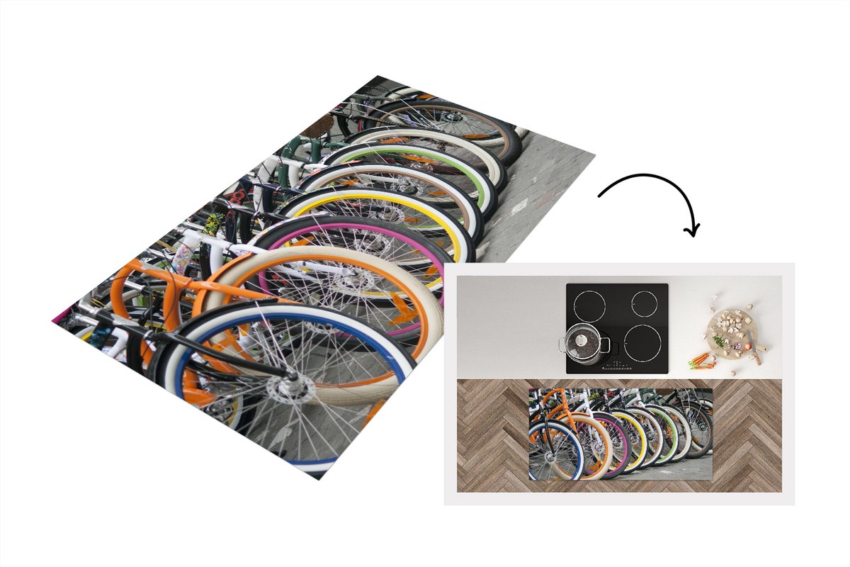 KitchenYeah Keukenloper - Loper keuken - Meerdere kleurrijke fietsen - 120x60 cm - Keukenloper vinyl Multicolor