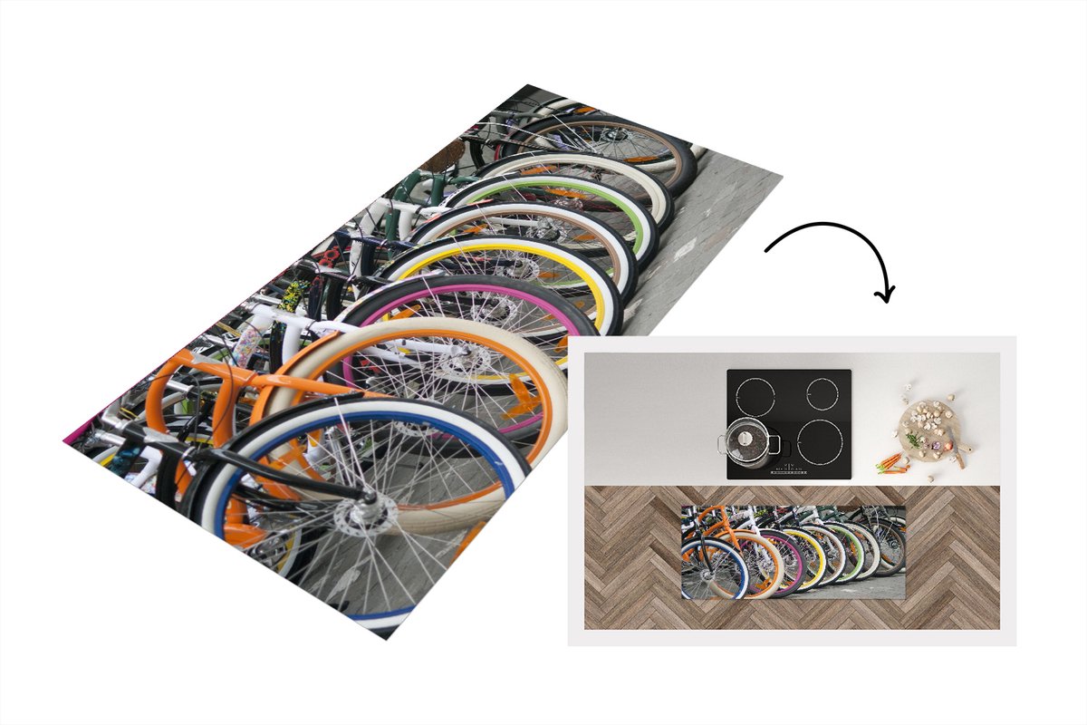 KitchenYeah Keukenloper - Loper keuken - Meerdere kleurrijke fietsen - 120x50 cm - Keukenloper vinyl Multicolor