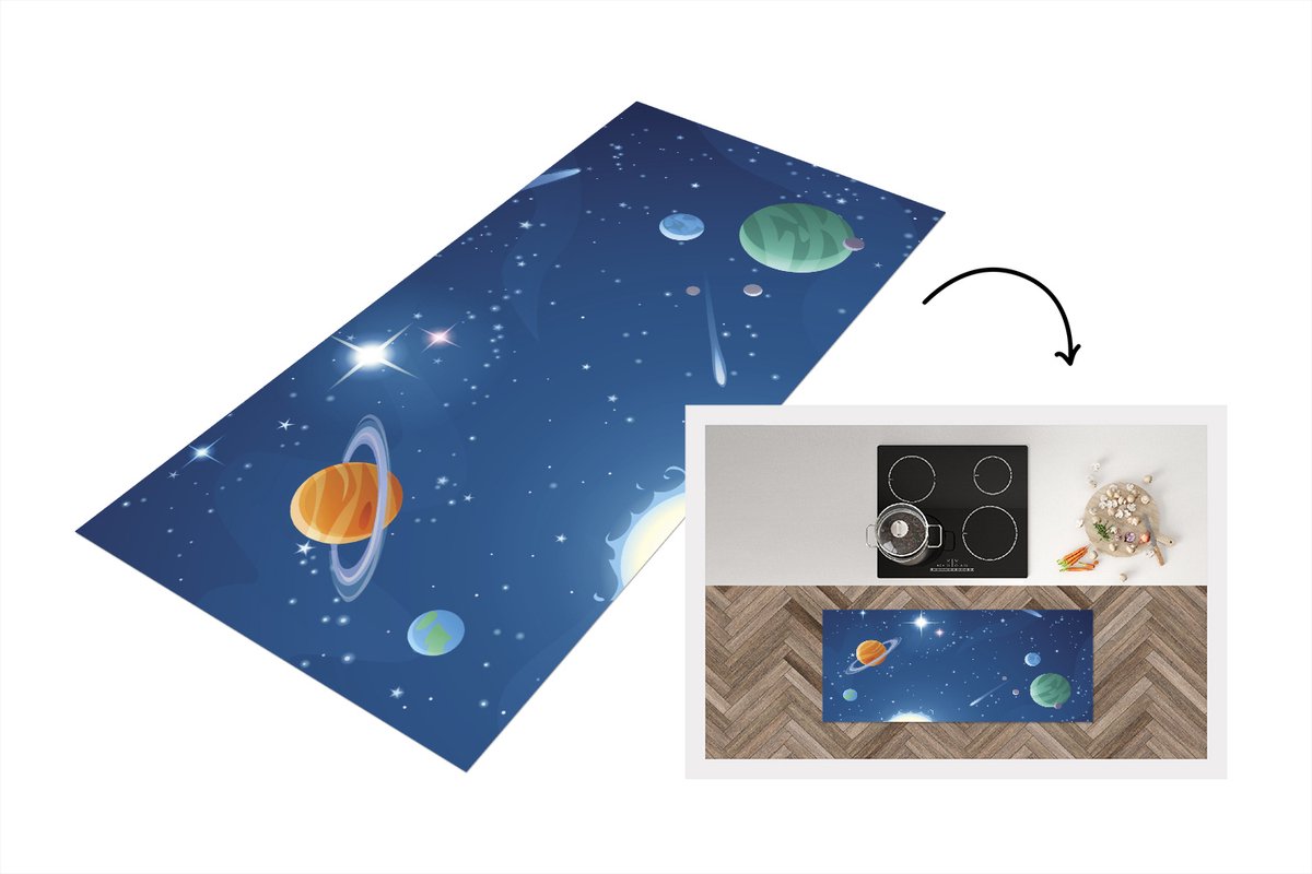 KitchenYeah Keukenloper - Loper keuken - de met planeten gevulde ruimte - 120x50 cm - Keukenloper vinyl Multicolor