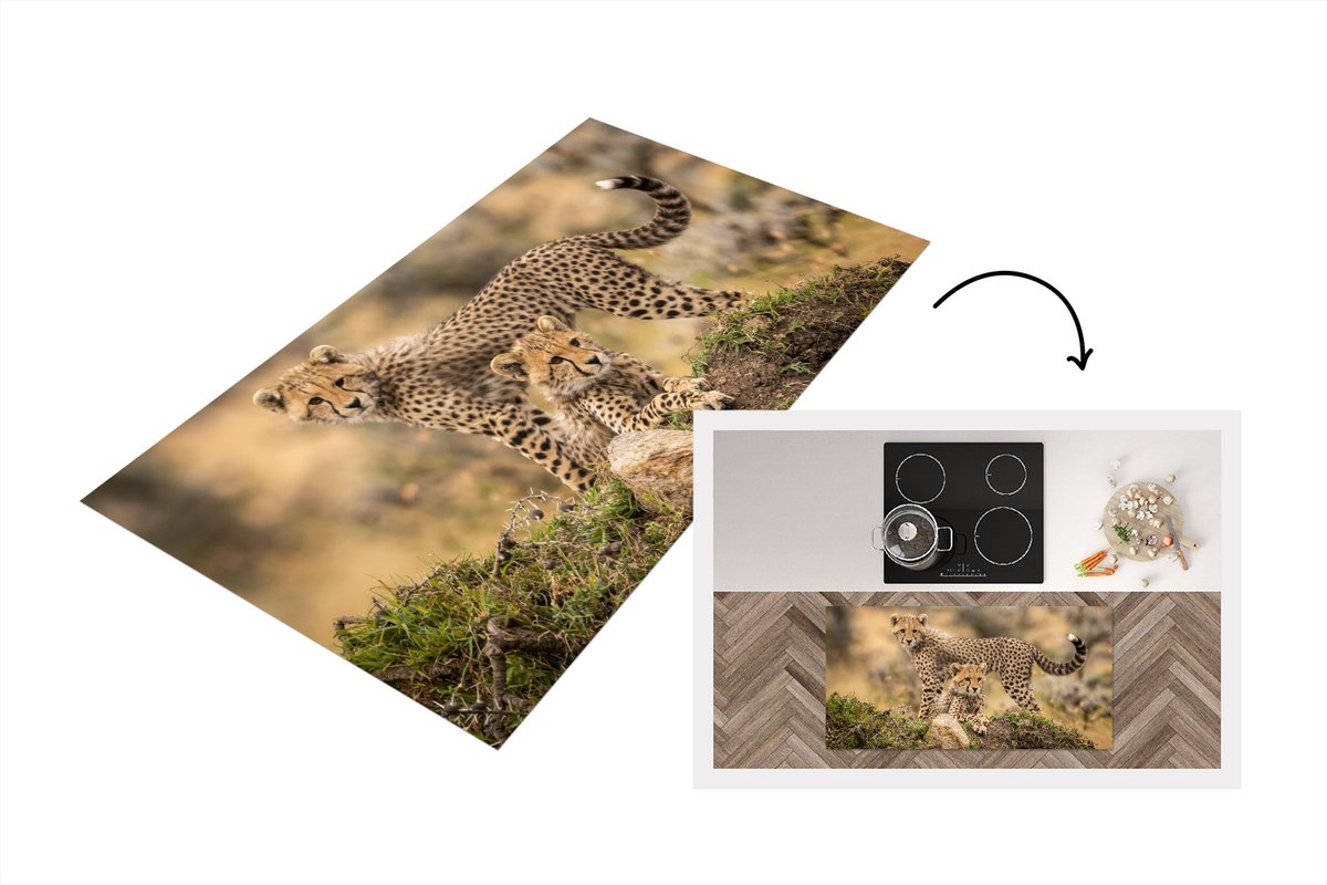 KitchenYeah Keukenloper - Loper keuken - Luipaard - Jong - Natuur - 120x60 cm - Keukenloper vinyl Multicolor