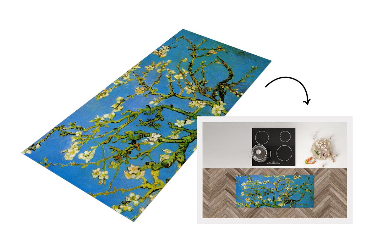 KitchenYeah Keukenloper - Loper keuken - Amandelbloesem - Vincent van Gogh - 120x50 cm - Keukenloper vinyl Multicolor