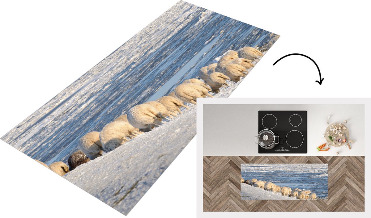 KitchenYeah Keukenloper - Loper keuken - Schaap - Waddeneilanden - Zee - 120x50 cm - Keukenloper vinyl Multicolor