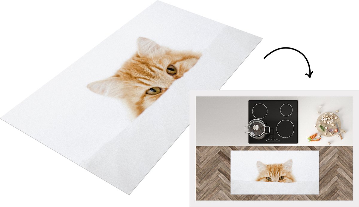 KitchenYeah Keukenloper - Loper keuken - Kat - Rood - Wit - Keukenloper vinyl, foto 2