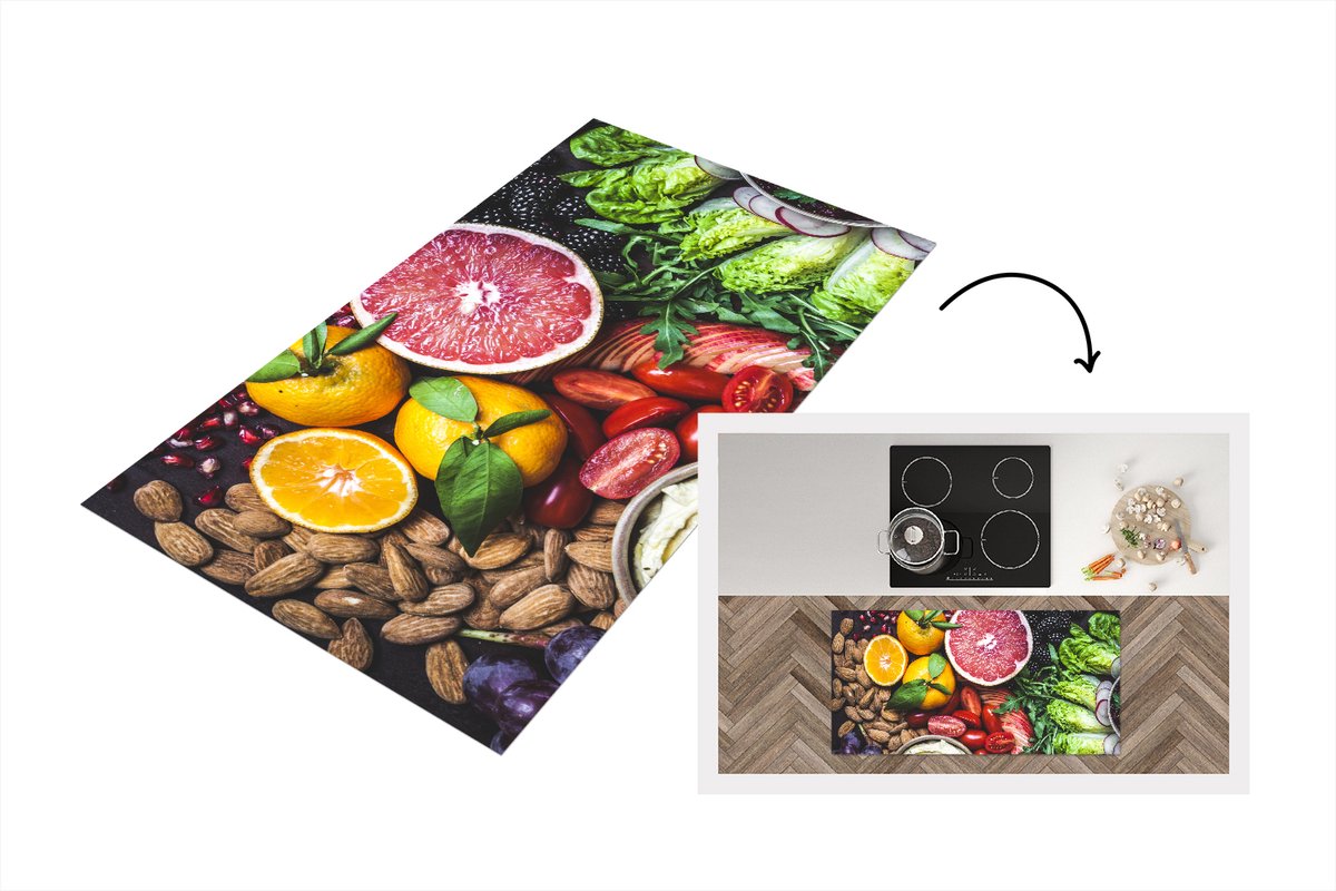 KitchenYeah Keukenloper - Loper keuken - Groente - Fruit - Kleuren - 120x60 cm - Keukenloper vinyl Multicolor