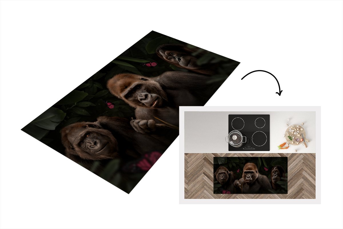 KitchenYeah Keukenloper - Loper keuken - Jungle - Apen - Vlinder - Planten - 120x60 cm - Keukenloper vinyl Multicolor