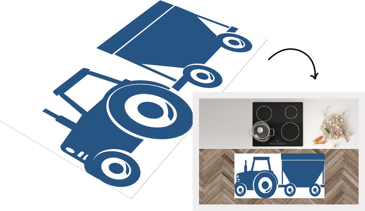KitchenYeah Keukenloper - Loper keuken - Tractor - Aanhanger - Blauw - Keukenloper vinyl, foto 2
