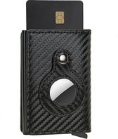 Premium Mini Wallet Portemonnee Unisex - AirTag Wallet- Pasjeshouder - Kaarthouder geschikt voor Apple Airtag - RFID & NFC Beveiliging - Ecologisch PU Leder - Carbon Black