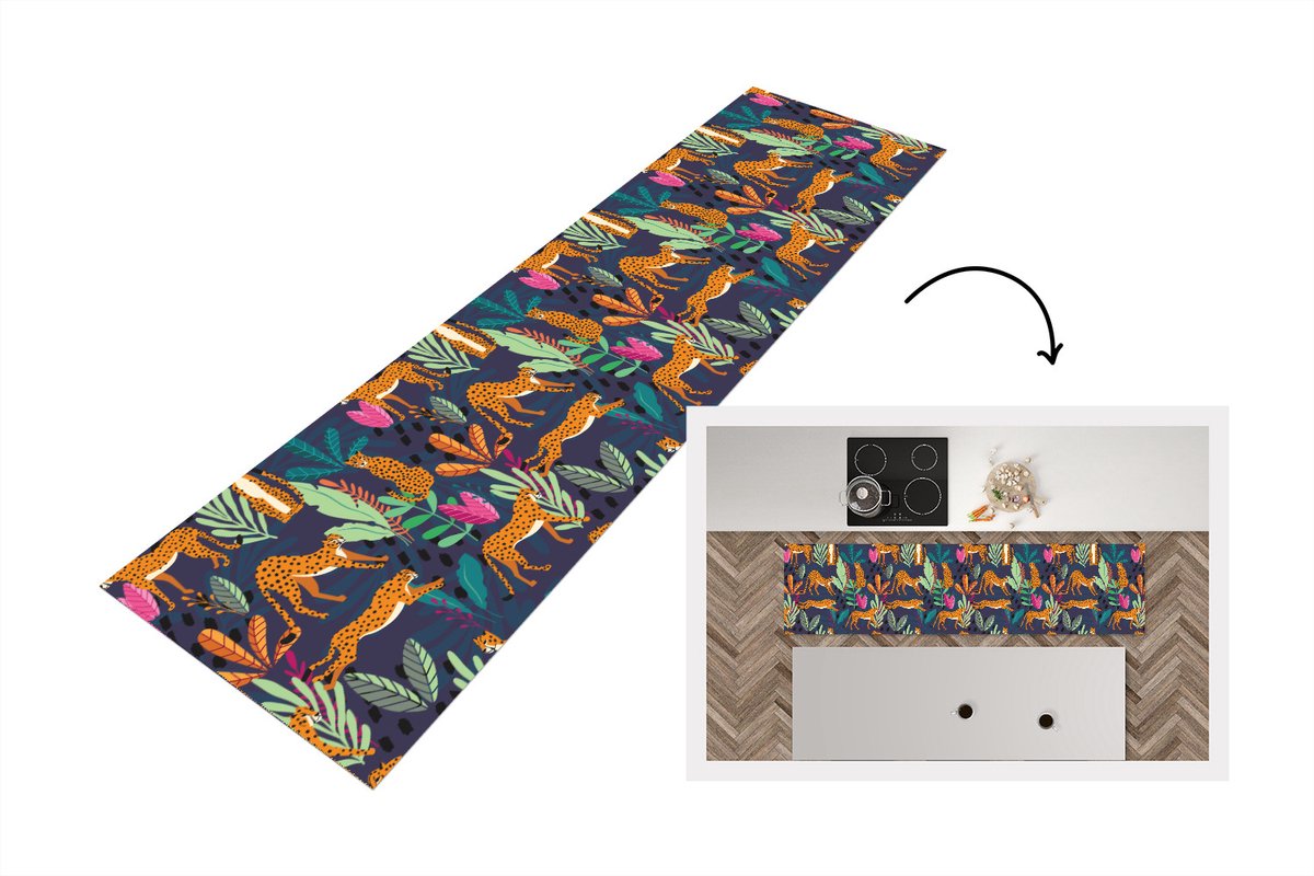 KitchenYeah Keukenloper - Loper keuken - Patroon - Cheetah - Jungle - 200x50 cm - Keukenloper vinyl Multicolor