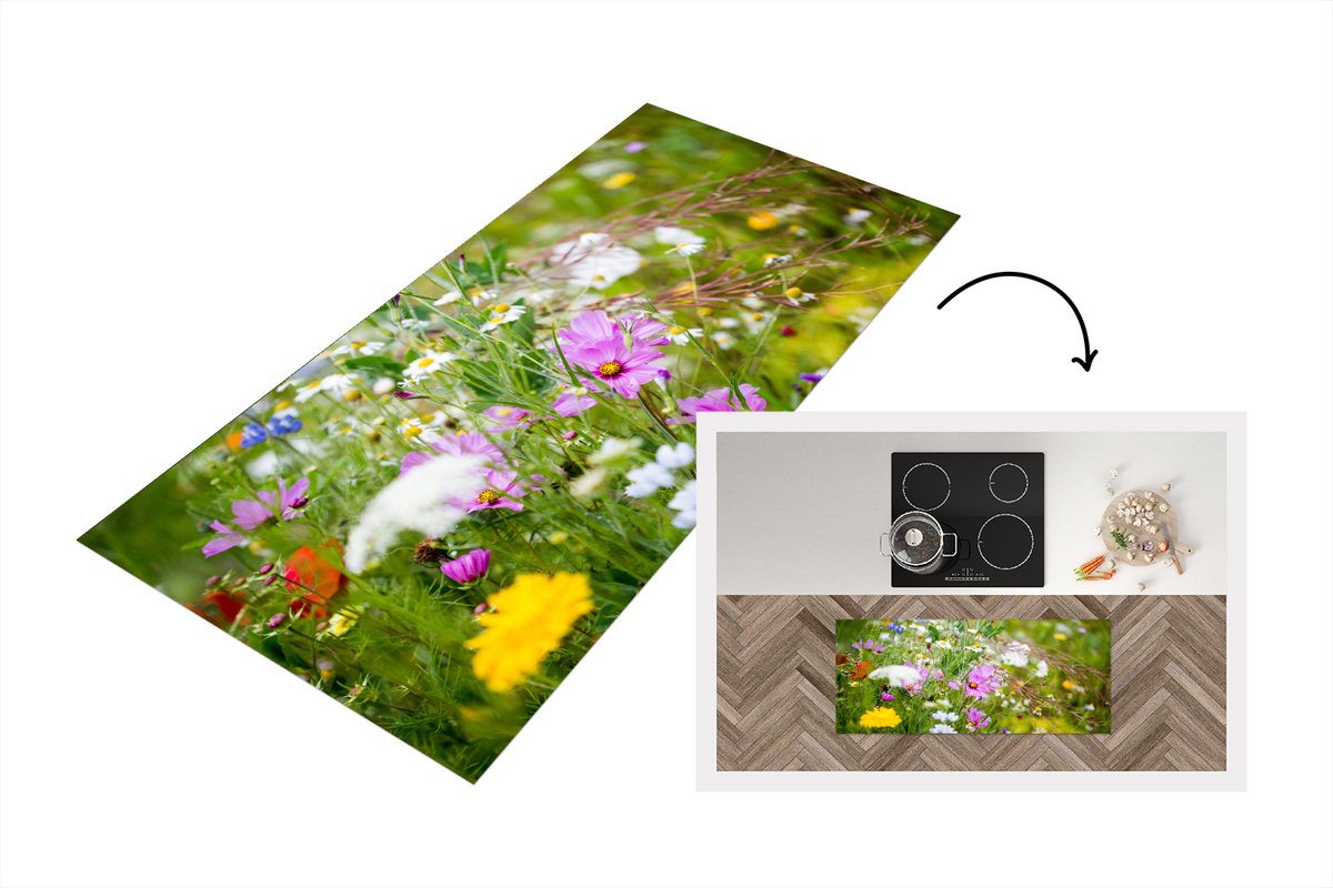 KitchenYeah Keukenloper - Loper keuken - Bloemen - Kleuren - Wild - 120x50 cm - Keukenloper vinyl Multicolor