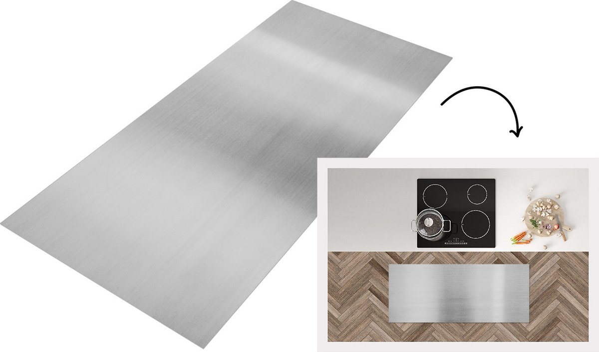 KitchenYeah Keukenloper - Loper keuken - Metaal print - Zilver - Lijn - 120x50 cm - Keukenloper vinyl Multicolor