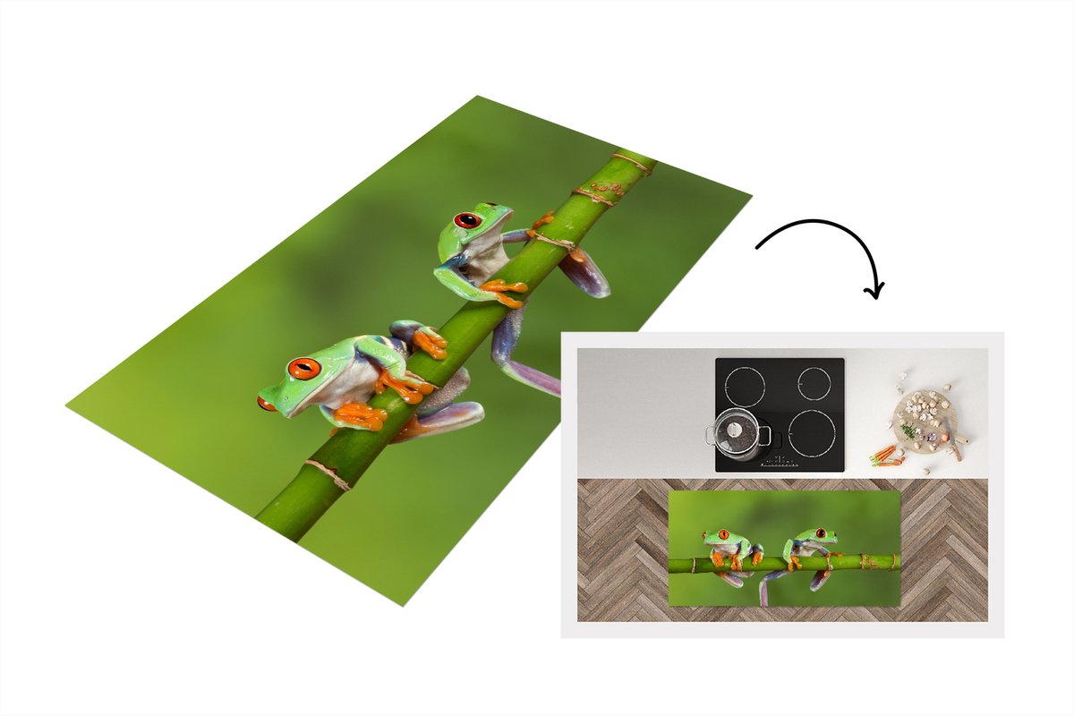 KitchenYeah Keukenloper - Loper keuken - Kikkers - Tak - Groen - Keukenloper vinyl, foto 2