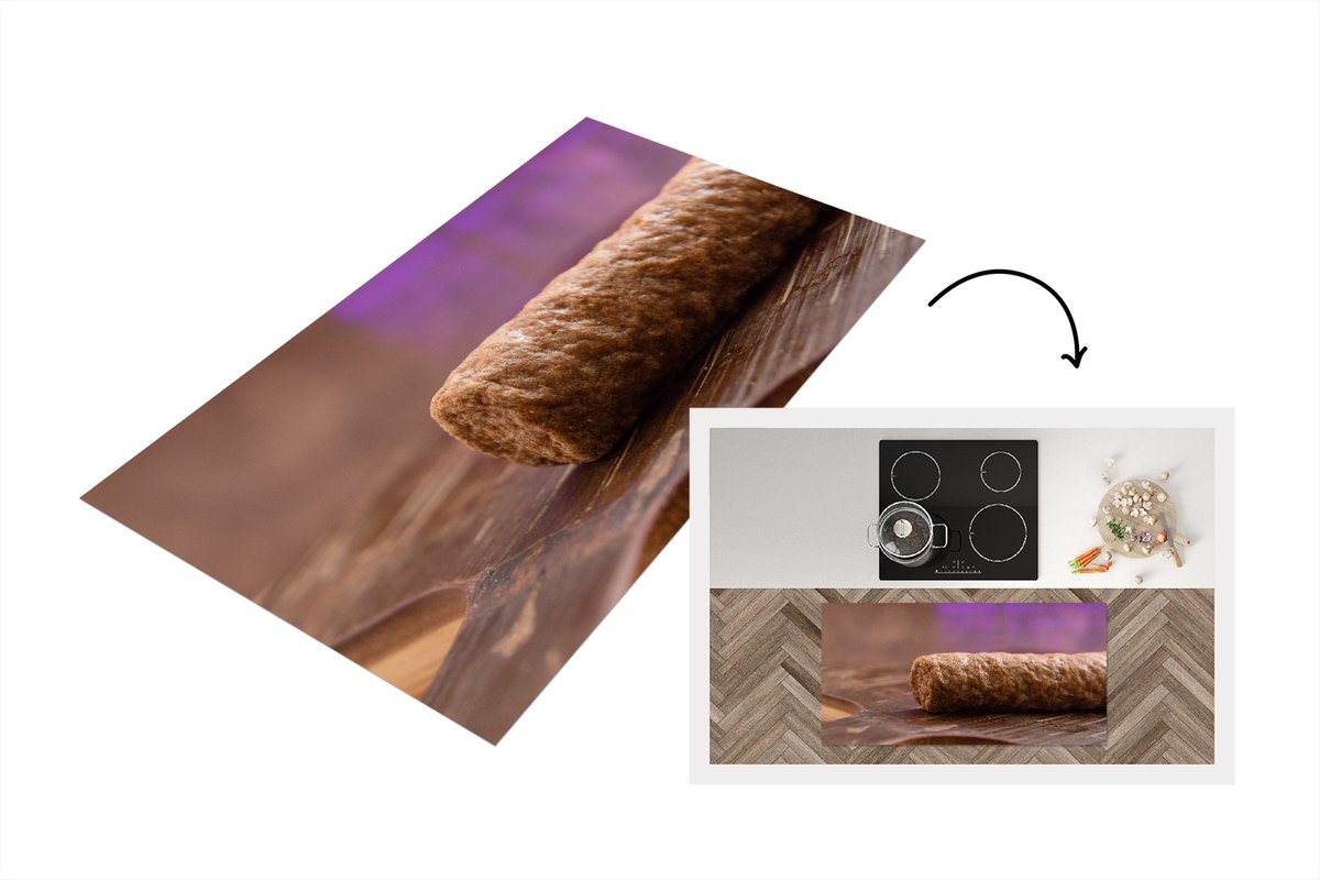KitchenYeah Keukenloper - Loper keuken - Een close-up van een gefrituurde frikandel - 120x60 cm - Keukenloper vinyl Multicolor