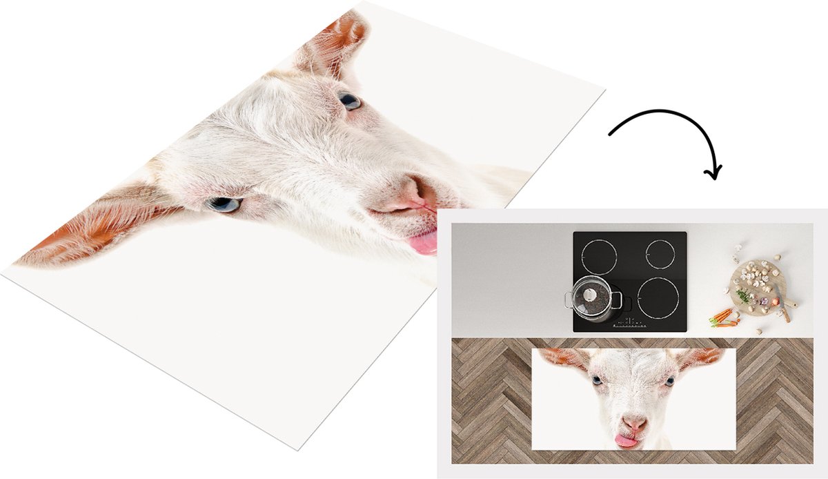 KitchenYeah Keukenloper - Loper keuken - Babykamer - Geit - Portret - Wit - 120x60 cm - Keukenloper vinyl Multicolor