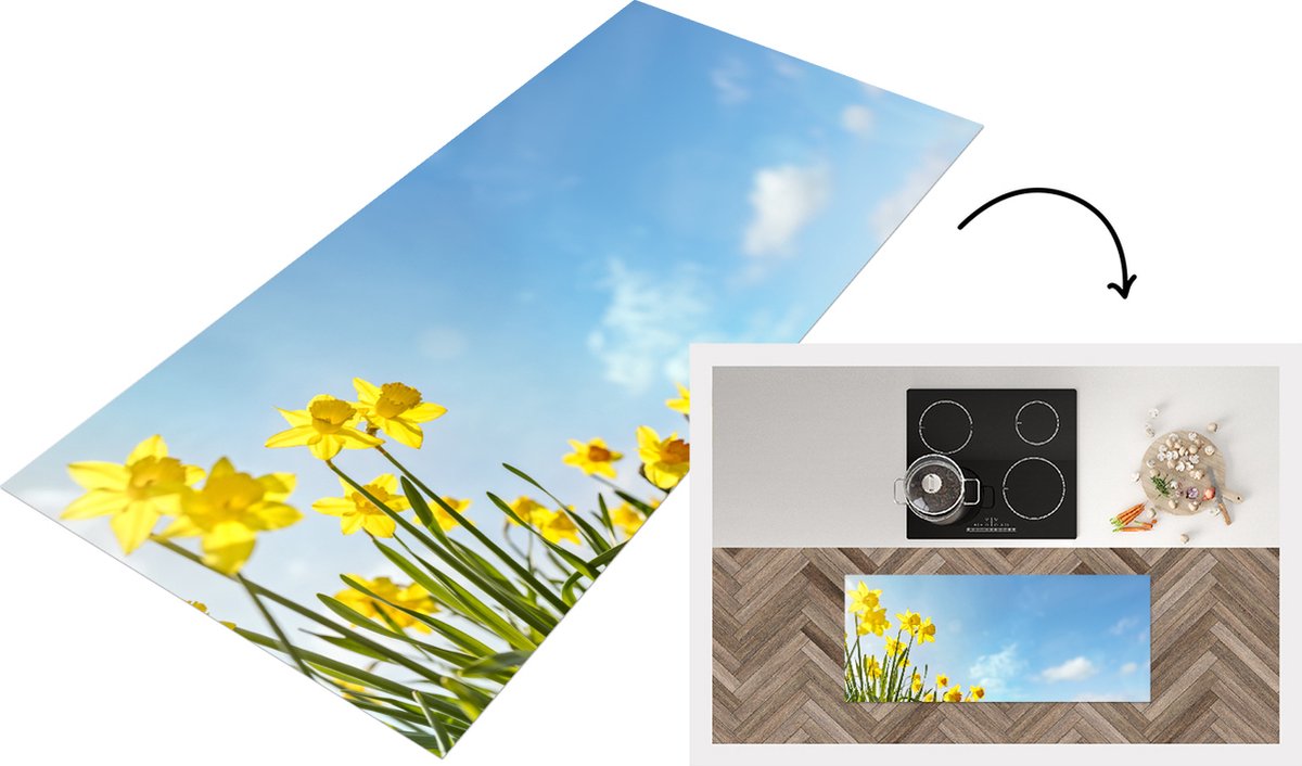 KitchenYeah Keukenloper - Loper keuken - Bloemen - Narcis - Lente - 120x50 cm - Keukenloper vinyl Multicolor
