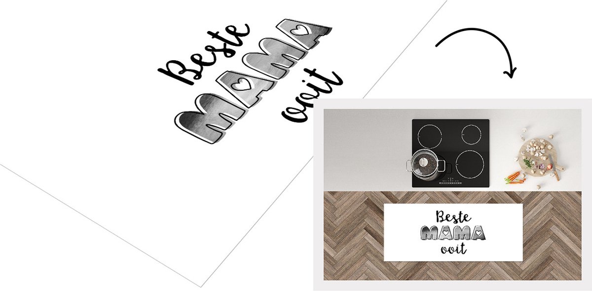 KitchenYeah Keukenloper - Loper keuken - Spreuken - Quotes Beste Mama Ooit - Moeder - Moederdag - zwart wit - 120x50 cm - Keukenloper vinyl Zwart; Wit