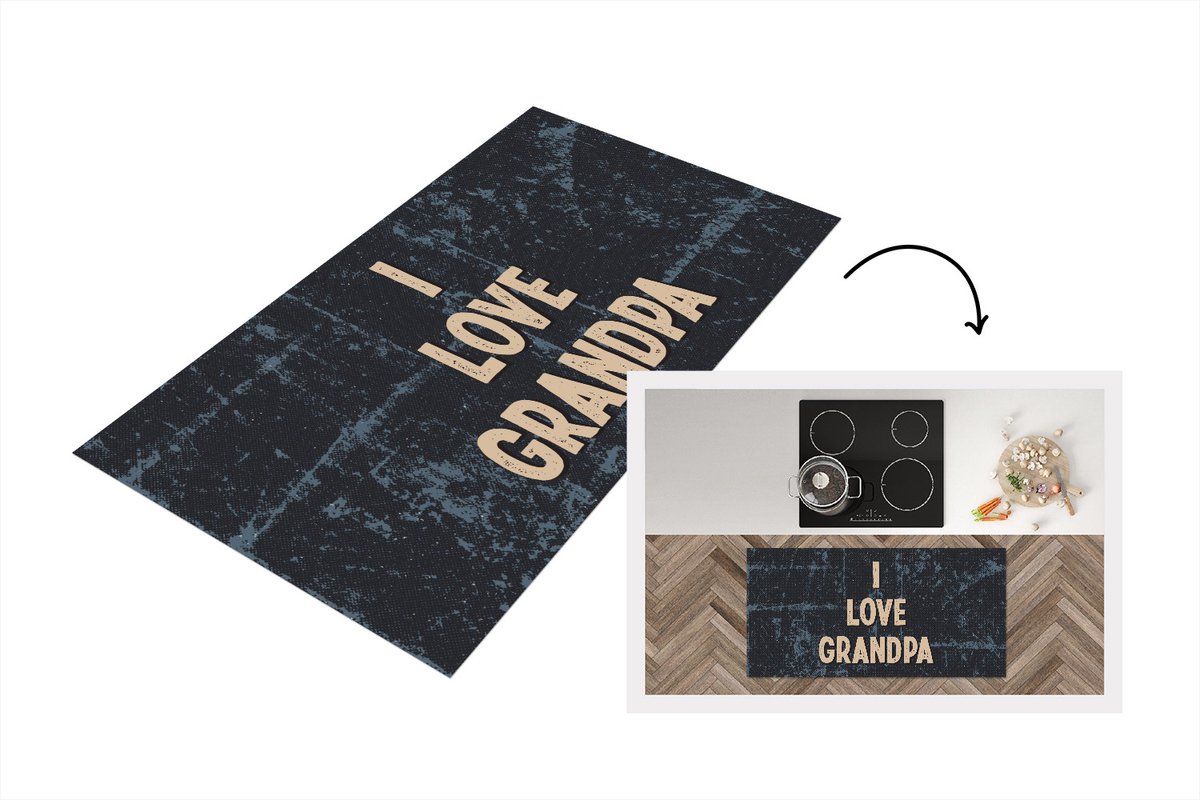 KitchenYeah Keukenloper - Loper keuken - Kado man - Opa - Vaderdag - I love Grandpa - Quote - Spreuken - 120x60 cm - Keukenloper vinyl Multicolor