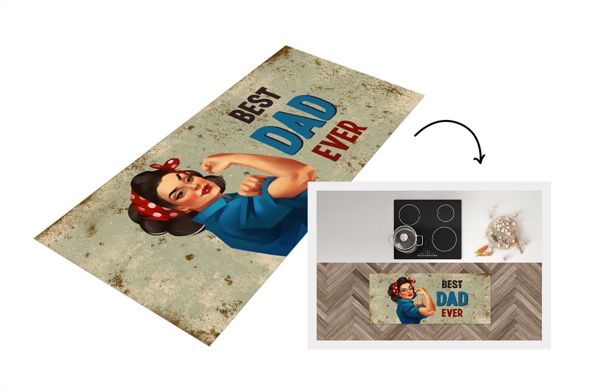 KitchenYeah Keukenloper - Loper keuken - Papa - Quotes - Best dad ever - Spreuken - 120x50 cm - Keukenloper vinyl Multicolor