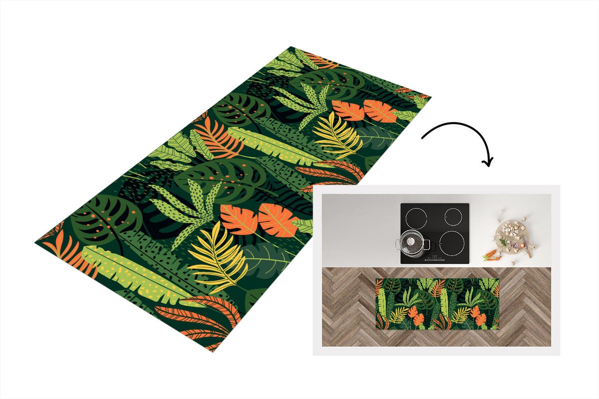 KitchenYeah Keukenloper - Loper keuken - Jungle - Patronen - Bladeren - 120x50 cm - Keukenloper vinyl Multicolor