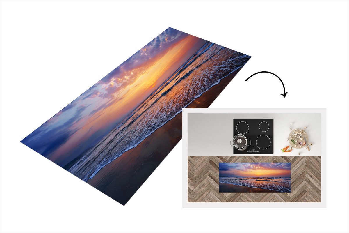 KitchenYeah Keukenloper - Loper keuken - Strand - Zon - Lucht - 120x50 cm - Keukenloper vinyl Multicolor