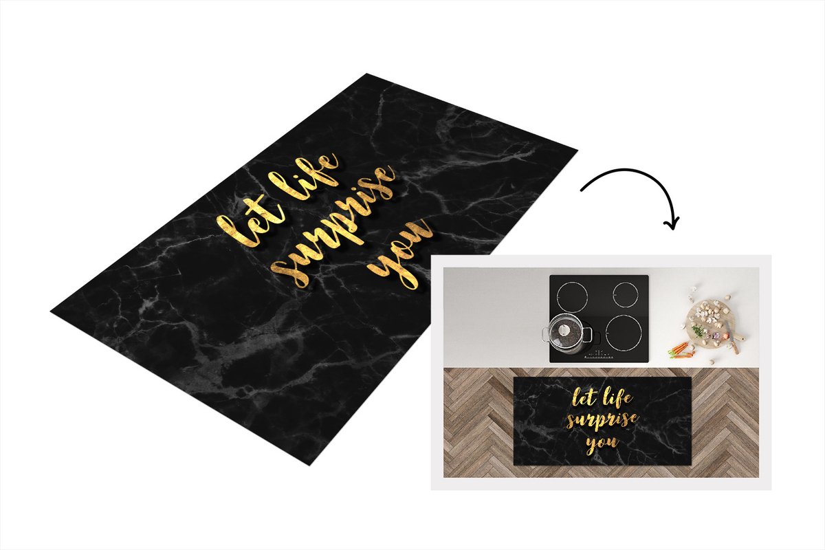 KitchenYeah Keukenloper - Loper keuken - Quotes - Surprise - Goud - Marmer - 120x60 cm - Keukenloper vinyl Multicolor