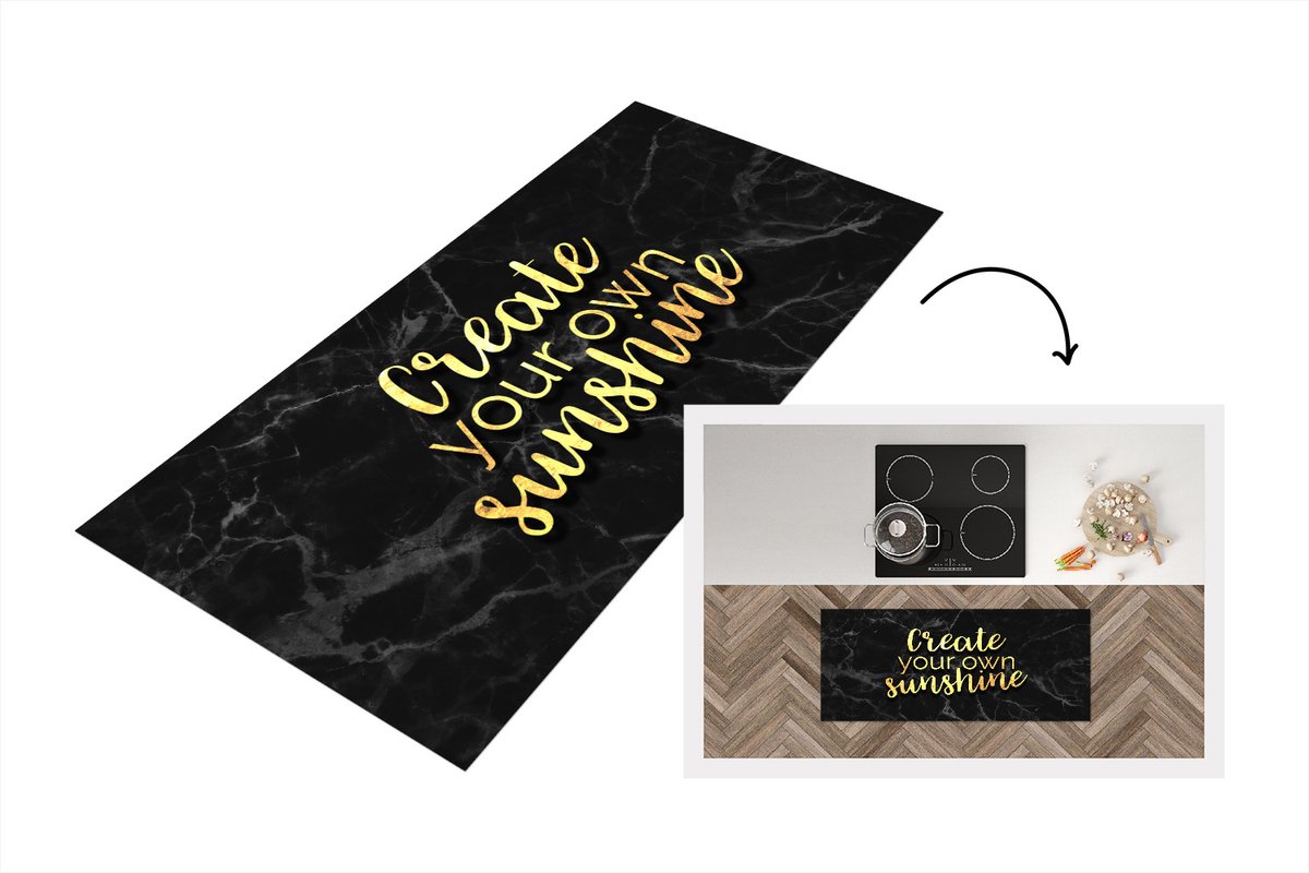 KitchenYeah Keukenloper - Loper keuken - Quotes - Sun - Goud - Marmer - 120x50 cm - Keukenloper vinyl Multicolor