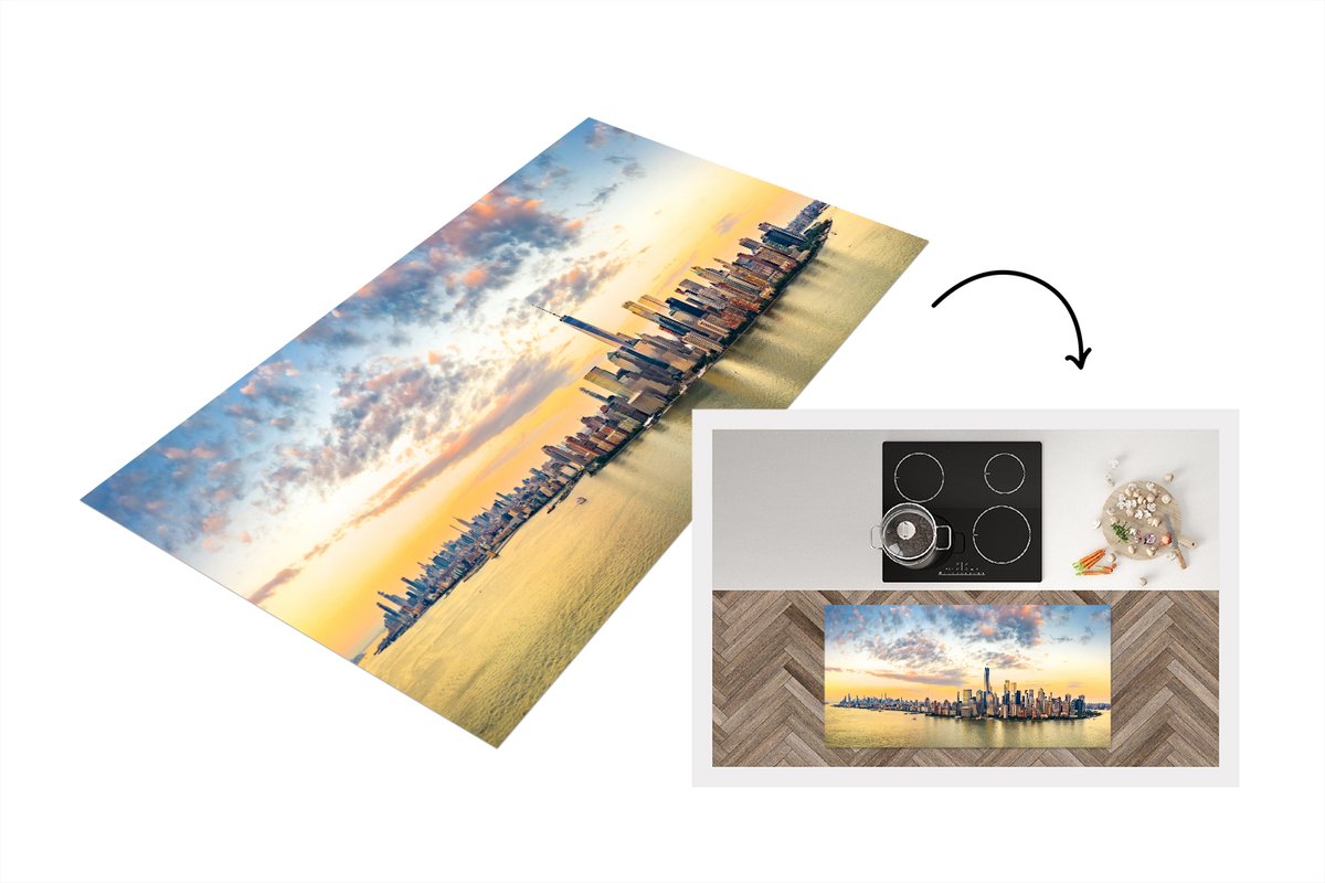 KitchenYeah Keukenloper - Loper keuken - New York - Skyline - Zonsondergang - 120x60 cm - Keukenloper vinyl Multicolor